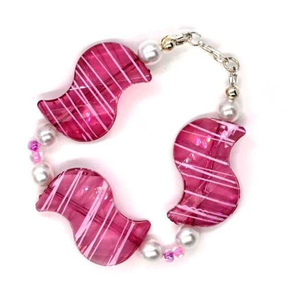 Bracelet Painted Bead Fuchsia. - Picture 2 of 2